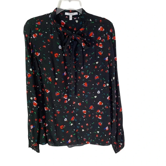 NWT DEREK LAM 10 Crosby Evadne Floral Tie Front Blouse Black Size 2 - Picture 8 of 14